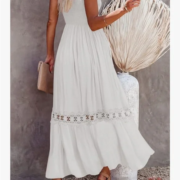 Womens White Coastal Cowgirl Bridal Maxi Dress with Pockets Size Medium - Picture 2 of 5